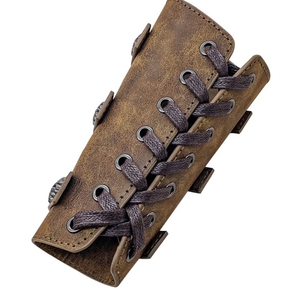 🆕 Medieval Leather Buckle Arm Bracers Knight LARP Renaissance Guards Armor NEW - Picture 5 of 7